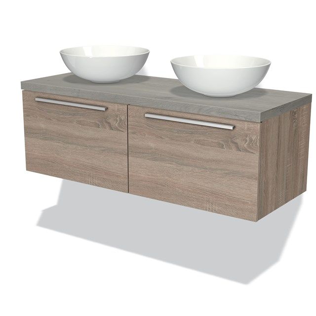 Maxaro Badkamermeubel voor Waskom 120cm Modulo Plato Eiken 2 Lades Vlak Grijs Eiken Blad