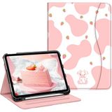 Fintie Hoesje voor iPad 11e generatie 11 inch 2025 (A16), iPad 10e gen 2022 10,9 inch, beschermende standaard met meerdere kijkhoeken met potloodhouder en zak, auto slapen/waken,aardbeienkoe