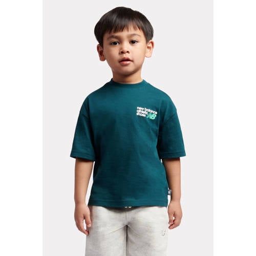 New Balance T-shirt petrol Blauw Jongens/Meisjes Katoen Ronde hals Printopdruk - maat 116