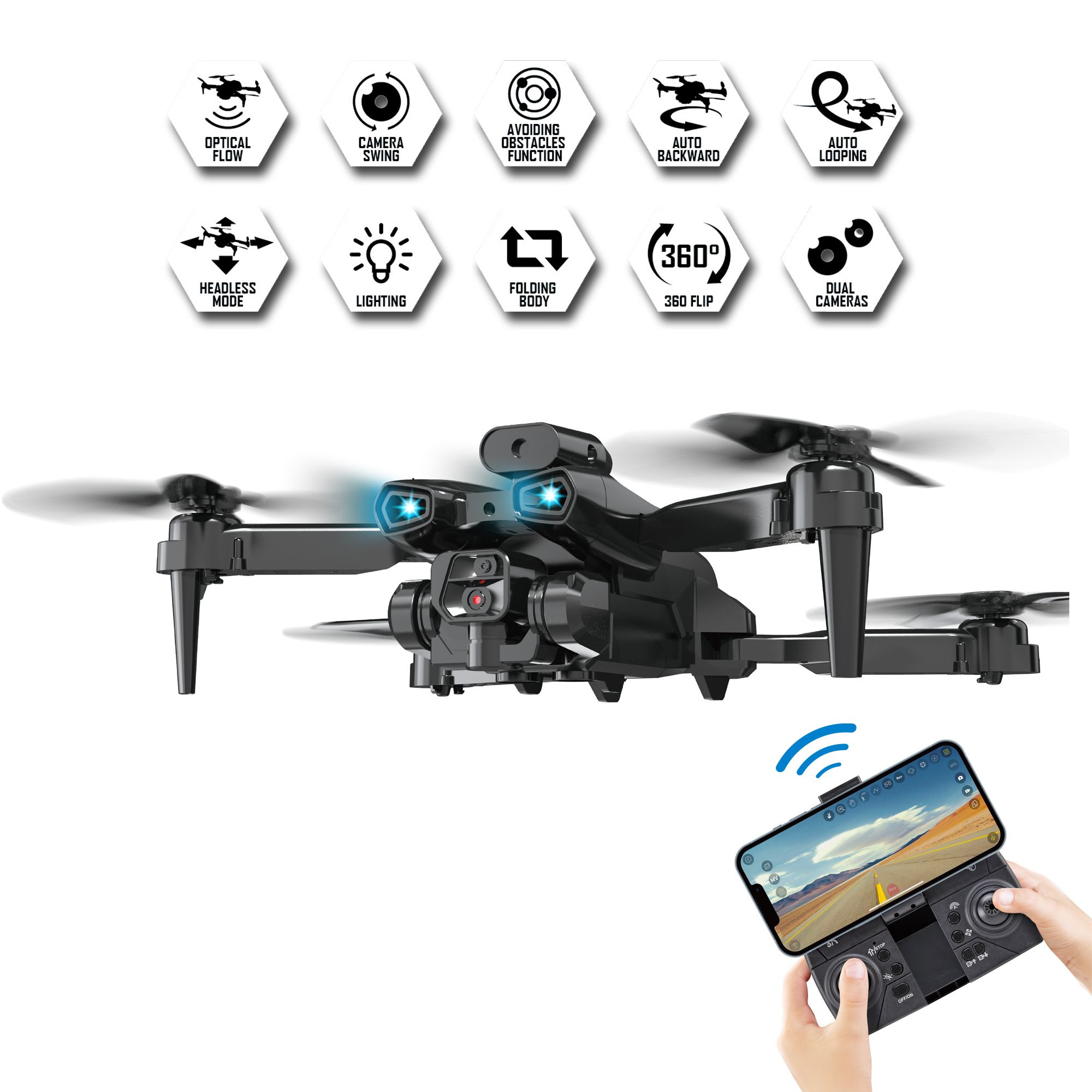 Gear2Play Pro Eagle Drone - Opvouwbare WiFi camera Drone - Foto/video - Live view - 2 camera's - Incl. 2 oplaadbare battery packs