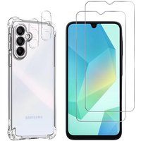 Phonillico® Schokbestendig hoesje voor Samsung Galaxy A16 4G / A16 5G en 2 schermen van gehard glas en 2 Phonillico® camerabeschermers