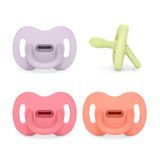 Suavinex, Set van 4 siliconen fopspenen voor pasgeborenen en baby's, 0/6 maanden, met symmetrische speen SX Pro, omkeerbaar, super zacht en soepel, ideaal om te slapen, roze, groen