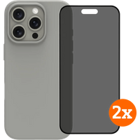 BlueBuilt Back Cover iPhone 16 Pro Grijs + Privacy Filter Screenprotector Glas Duo Pack
