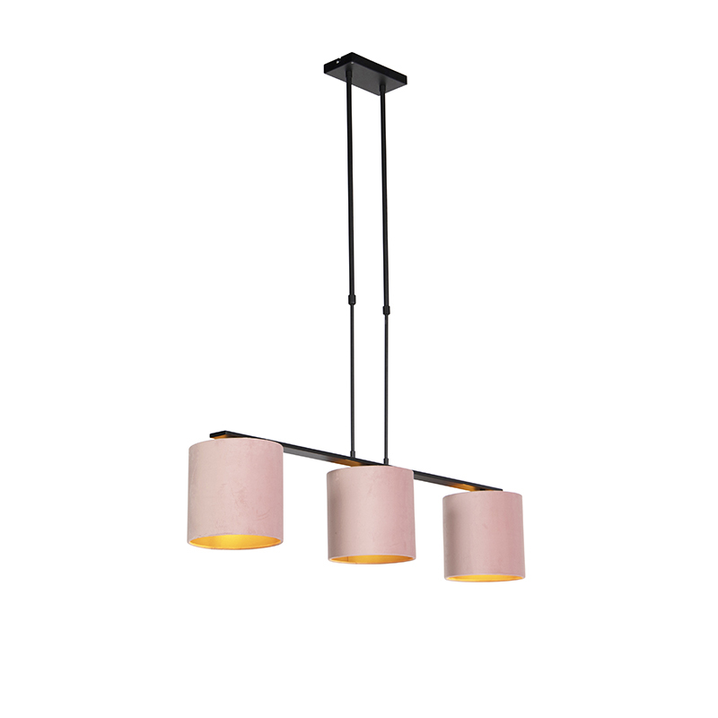 QAZQA Hanglamp met velours kappen roze met goud 20cm - Combi 3 Deluxe