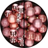 Merkloos / Sans marque Billiet - Vanlaere Kerstballen 36x stuks - 3 en 4 cm - roze en oudroze - kunststof