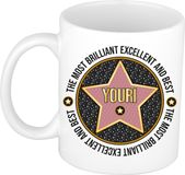 Bellatio Decorations Naam mok Youri - wit - Most Brilliant - keramiek - 300 ml - collega beker - cadeau