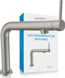Bächlein Keukenkraan Boyano (Geborsteld roestvrij staal) - Draaibare ééngreeps spoelbakmengkraan van hoogwaardig messing
