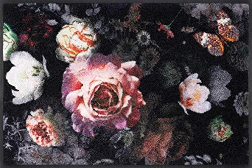 Wash+Dry Night Roses deurmat, polyamide, zwart, 50x75 cm