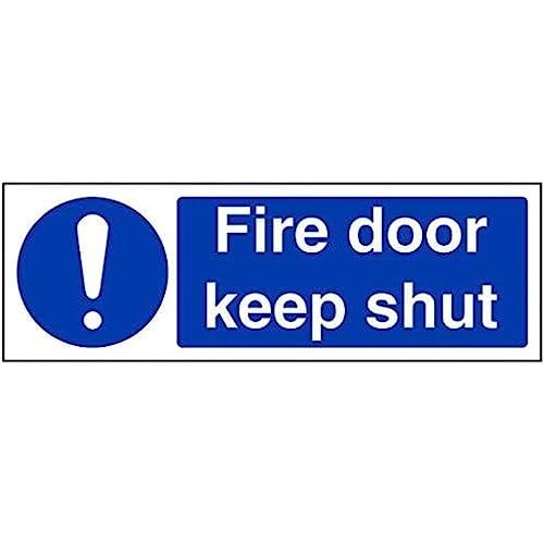VSafety Fire Door Keep Shut Sign - 300mm x 100mm - Self-Adhesive Vinyl