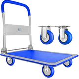 Wellmax - Trolley met beweegbaar platform, 360 graden draaibare wielen en een draagkracht van 150 kg, inklapbare handwagen voor eenvoudige opslag, blauw
