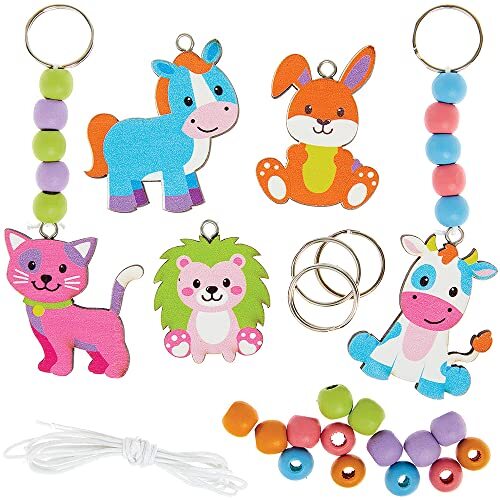 Baker Ross FX547 Baby Dieren Houten Sleutelhanger Sets - Set van 5, Pasen Knutselset voor Kinderen