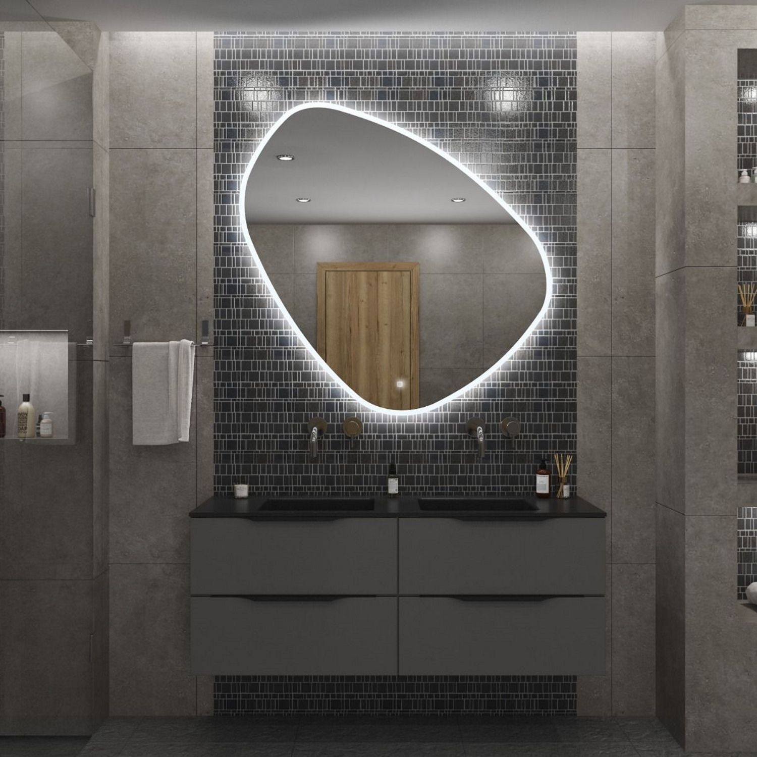Gliss Design Fury Satine Badkamerspiegel - 100x100 cm - LED-verlichting