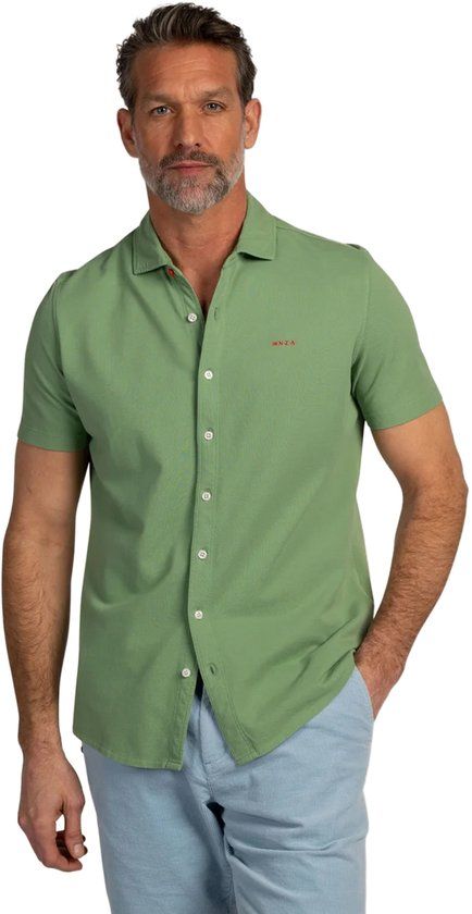 New Zealand Auckland NZA Korte Mouw Overhemd Groen Katoen Regular Fit Mannen L