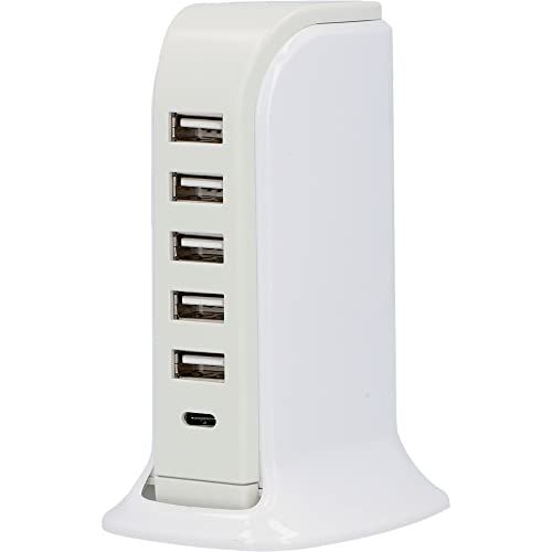 Unitec USB-laadstation, 6-poorts USB, A/C-laadstation, universeel USB-oplaadstation, IP20, wit