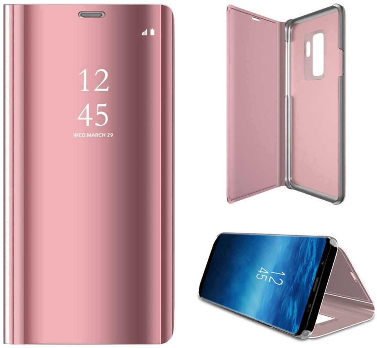 iCall Samsung Galaxy S9 Plus - Lederen Spiegel Wallet Hoesje Roze / Roségoud