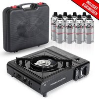 Hikemeister Camping Kooktoestel 1 Pit 2200W - Grijs - Incl. 8 Gasbussen