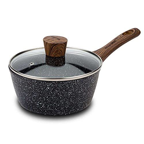 Nava Steelpan Nature | Ø 18 cm, 1,75 L | Kookpan met deksel granieten coating | Voor gasfornuis en inductie