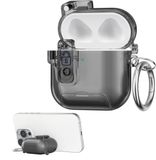 kwmobile Transparante hoofdtelefooncase voor Apple Airpods 4 hoes - Headphones TPU cover met standaardfunctie en veiligheidsvergrendeling - zwart