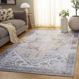 SAFAVIEH Traditioneel Perzisch tapijt, machinewasbaar, antislip, ideaal voor drukke ruimtes, Tucson-collectie, laagpolig, beige en grijs, 120 x 180 cm