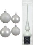 Kaemingk B.V. Set complet de boules de Noël en verre blanc hiver brillant/mat 39 pièces - 18x 4 cm et 20x 6 cm - Inclus étoile de sapin brillante