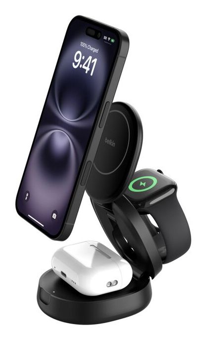 Belkin BoostCharge Pro 3-in-1 Verstelbare Magnetische Laadstandaard QI2 15W - Zwart - Magsafe compatibel
