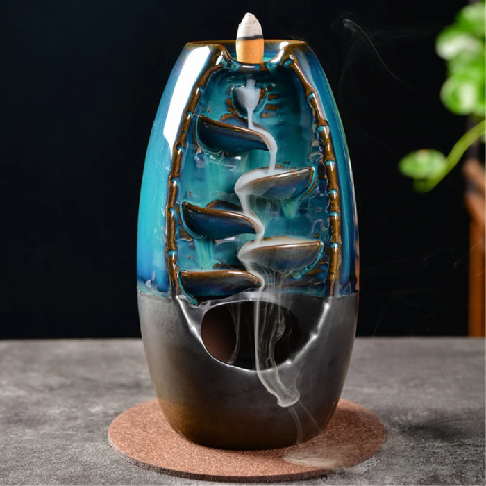 Minideal Minideal Aromatherapie Sier Wierookbrander Waterval Terugstromen - Backflow Incense Burner Feng Shui Decor Ornament Lichtblauw