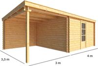 Merkloos Blokhut met overkapping Els 700 cm bij 350 cm diep Lessenaarsdak bruin