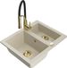 Mexen Carlos granieten gootsteen 1,5-komor met keukenmengkraan Aster, beige