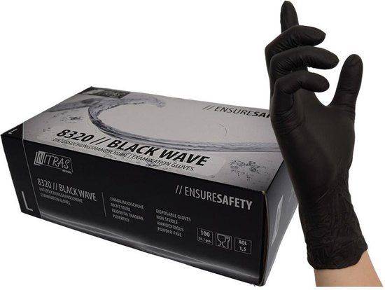 Nitras Nitrile black wave handschoenen poeder vrij maat M (100 Stuks)