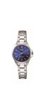Q&Q C37A-004PY - Horloge - Analoog - Dames - Vrouwen - Stalen band - Rond - Metaal - Streepjes - Zilverkleurig - DonkerBlauw