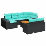vidaXL 11-delige Loungeset met kussens poly rattan zwart