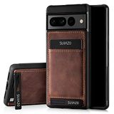 SURAZO Premium echt lederen achterkant voor Google Pixel 7 Pro, stootvast lederen telefoonhoes met kaartenvak, standfunctie, sleutelhanger] vintage slim bumper beschermhoes (notenbruin)
