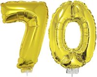 Merkloos / Sans marque Espa Nv 70 jaar leeftijd feestartikelen - versiering cijfers - ballonnen op stokje - van 41 cm - Combi van cijfer 70 - in het goud
