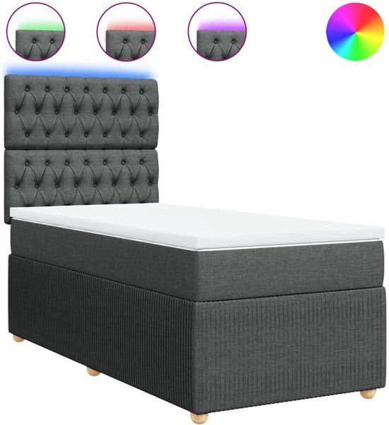 vidaXL Boxspring met matras stof donkergrijs 90x200 cm