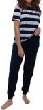 Ammann Dames pyjama Night & Home blauw gestreept korte mouw 100% Katoen XXL