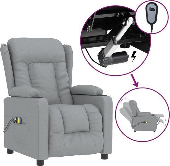 vidaXL Massagestoel Elektrisch Stof Lichtgrijs