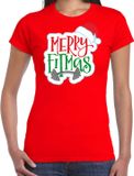 Bellatio Decorations Merry fitmas Kerstshirt / Kerst t-shirt rood voor dames - Kerstkleding / Christmas outfit XS