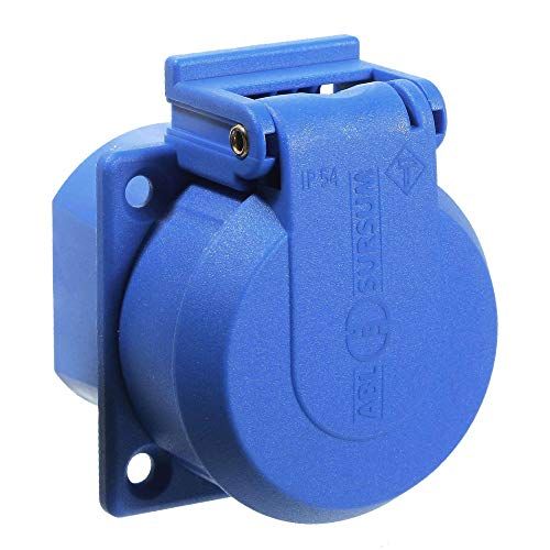 AS-Schwabe Geaard stopcontact 230 V – inbouwstopcontact met zelfsluitend veiligheidsdeksel voor buiten, binnen en bouwplaats – inbouwstopcontact IP54 – Made in Germany – blauw I 45085