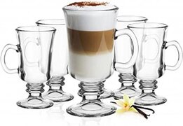 Hakal Irish Coffee – Koffieglazen – Luxe Latte Macchiato Glazen op voet met handvat - Set van 4 - 240 ml