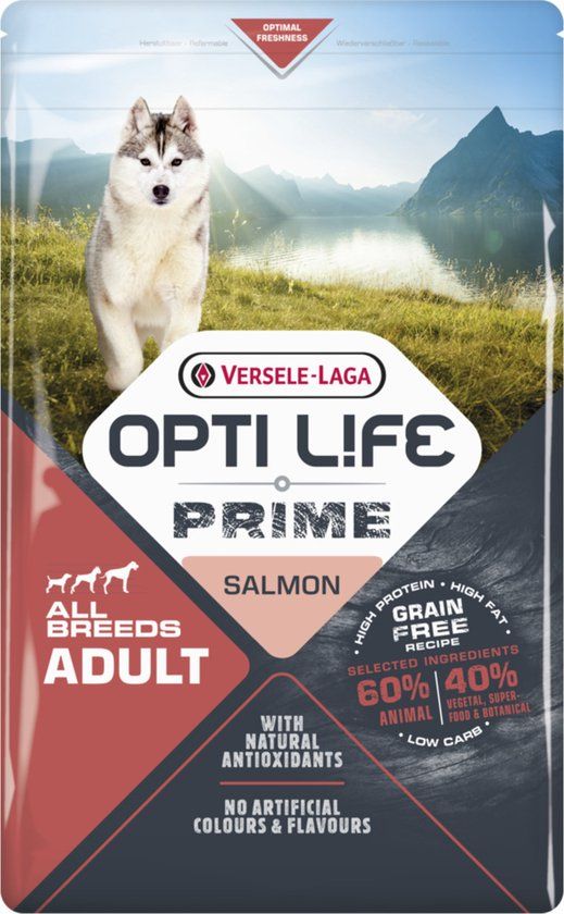 Opti Life Prime Adult All Breeds Zalm - Hondenvoer - 12.5 kg Graanvrij