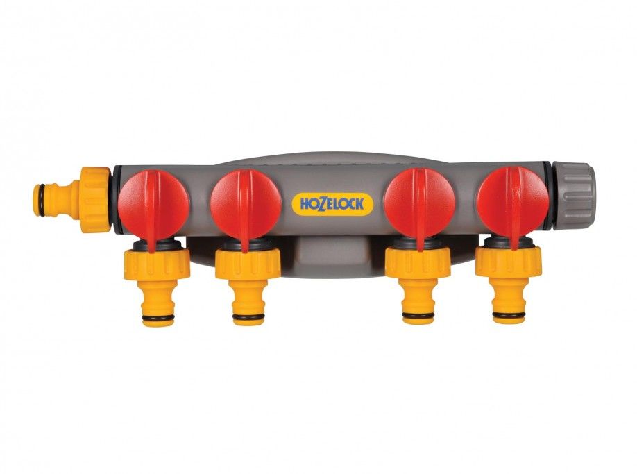 Hozelock 4-weg kraanaansluiting - 3/4" - 12.5 mm - Grijs, Rood, Geel