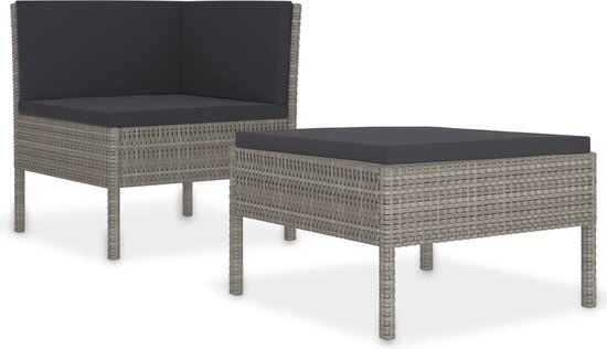 vidaXL 2-delige Loungeset met kussens poly rattan grijs