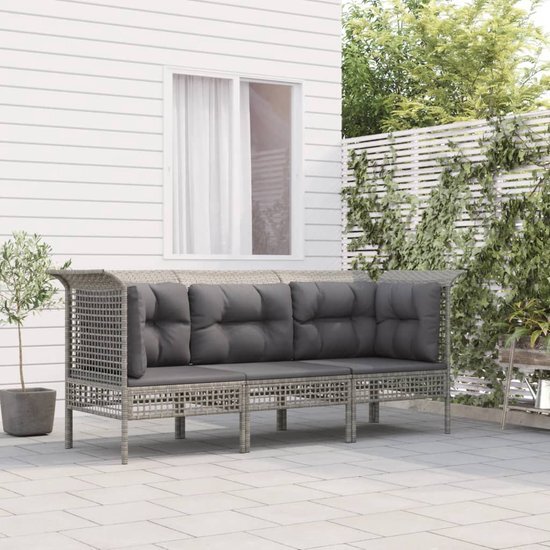 The Living Store Loungeset Grijs PE-Rattan - Modulair Ontwerp - Weerbestendig - Stevig Frame - Comfortabele Zitervaring