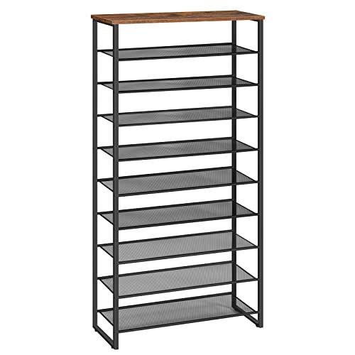 HOOBRO Schoenenrek met 10 niveaus, smal schoenenkast, schoen organisator voor 32-40 paar schoenen, metaal, voor hal, woonkamer, vintage bruin-zwart EBF107XJ01