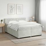 vidaXL Boxspringbed met matras en LED-verlichting, lichtgrijs, 200 x 200 cm, fluweel