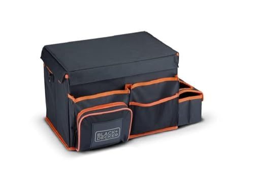 BLACK+DECKER Kofferbakorganizer, 47,5 x 25 x 30 cm, met draagriem, bekerhouder, grijs/oranje