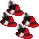 Merkloos 4x stuks rood Tiroler oktoberfest dames hoedje met kant - Jagers hoedjes