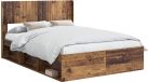 vidaXL Bedframe met opbergruimte en hoofdbord Oud hout 135 x 190 cm