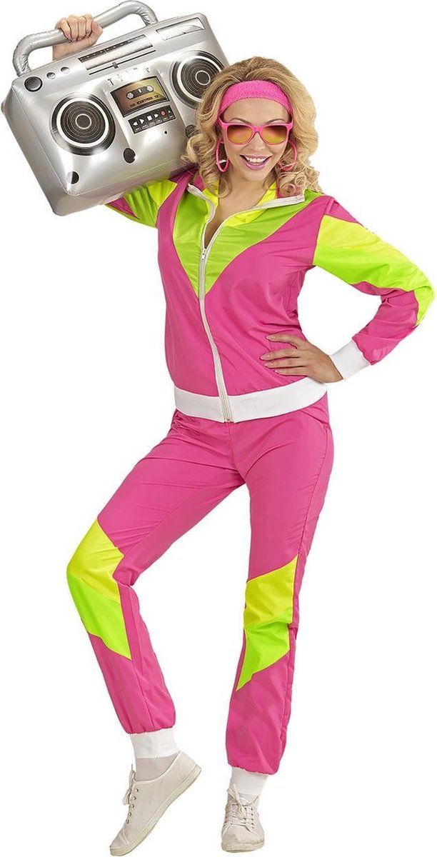 Widmann Jaren 80 & 90 Kostuum Trainingspak Miss Druk Vrouw XXL Roze
