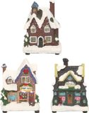 Decoris Kerstdorp huisjes set 3x - LED verlichting - polyresin - 12 cm